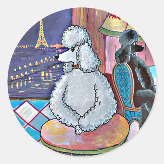 Impressionist Art Poodles Paris Cafe Stickers Tags (Vorderseite)