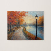 Impressionist Autumn River Walk Lamp Posts Puzzle (Horizontal)