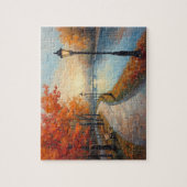 Impressionist Autumn River Walk Lamp Posts Puzzle (Vertikal)