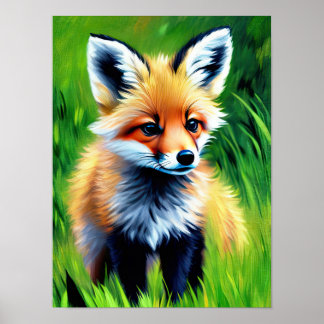 Impressionist Baby Fox im Wald Poster