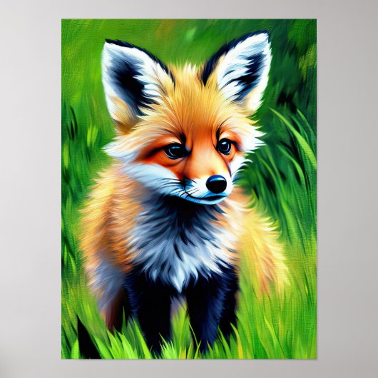 Impressionist Baby Fox im Wald Poster (Vorne)