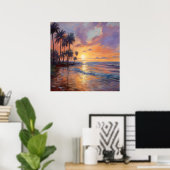 Impressionist Beauty: Strand, Palmen und Sonnenunt Poster (Heimbüro)