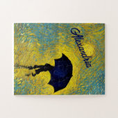 Impressionist Blue Child Umbrella Yellow Landschaf Puzzle (Horizontal)
