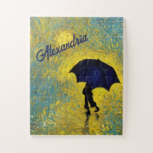 Impressionist Blue Child Umbrella Yellow Landschaf Puzzle (Vertikal)
