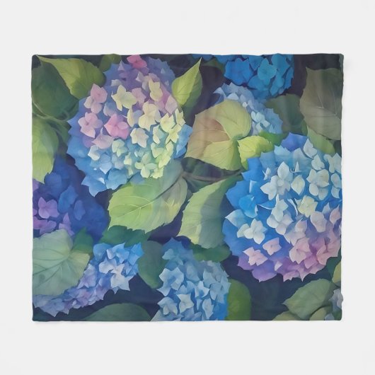 Impressionist Blue Hydrangeas Fleecedecke (Vorderseite (Horizontal))