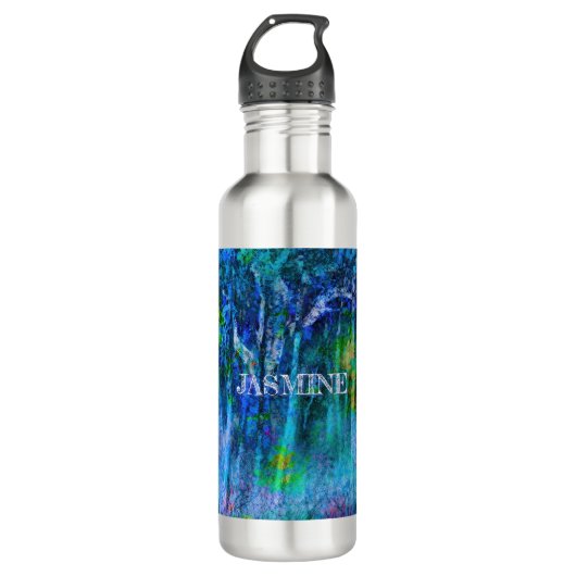 Impressionist Blue TREES Edelstahlflasche (Vorderseite)