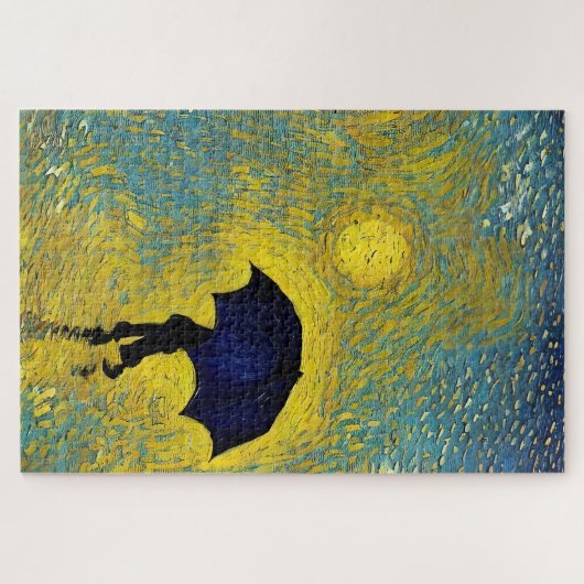 Impressionist braucht Schirm am gelben sonnigen Ta Puzzle (Horizontal)
