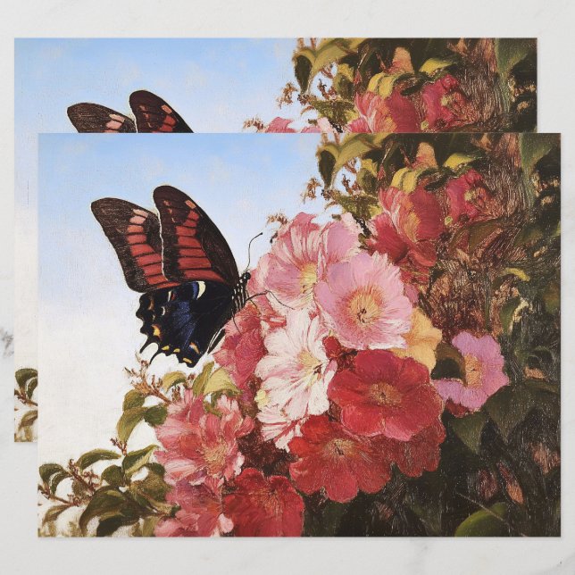 Impressionist Butterfly auf Blume Scrapbook Paper (Vorne/Hinten)
