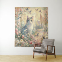 Impressionist Cat and Floral Tapestes