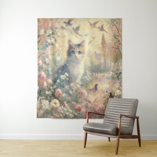 Impressionist Cat and Floral Tapestes Wandteppich (Beispiel)