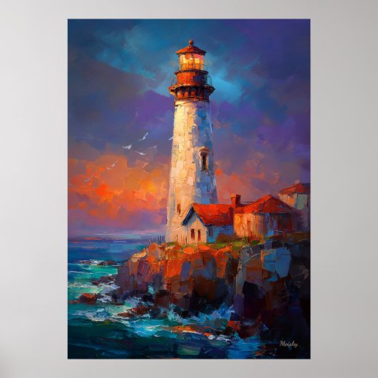Impressionist Coastal Lighthouse Seascape Painting Poster (Vorne)