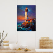 Impressionist Coastal Lighthouse Seascape Painting Poster (Küche)