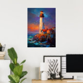 Impressionist Coastal Lighthouse Seascape Painting Poster (Heimbüro)