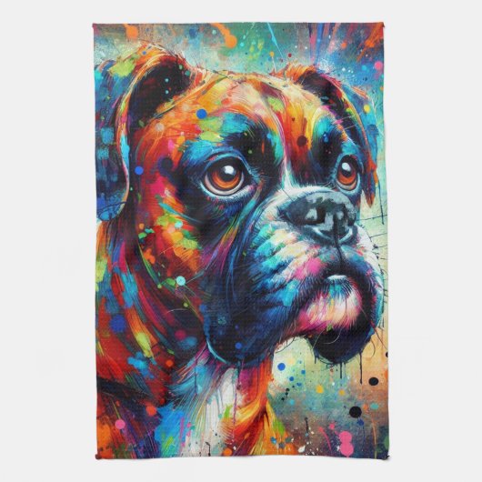 Impressionist Colorful Pop Art Boxer Dog Malerei Geschirrtuch (Vertikal)