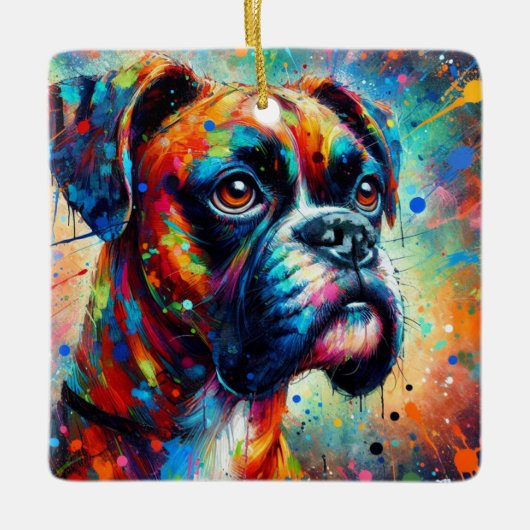 Impressionist Colorful Pop Art Boxer Dog Malerei Keramikornament (Vorderseite)