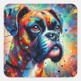 Impressionist Colorful Pop Art Boxer Dog Malerei Quadratischer Aufkleber