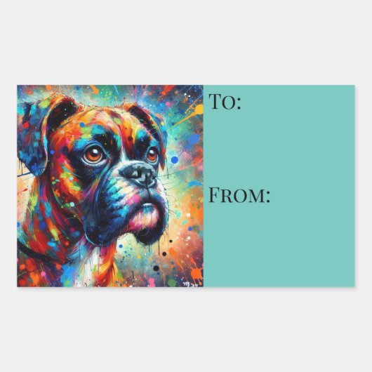 Impressionist Colorful Pop Art Boxer Dog Malerei Rechteckiger Aufkleber (Vorderseite)