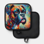Impressionist Colorful Pop Art Boxer Dog Malerei Topflappen (Vorderseite/Rückseite)