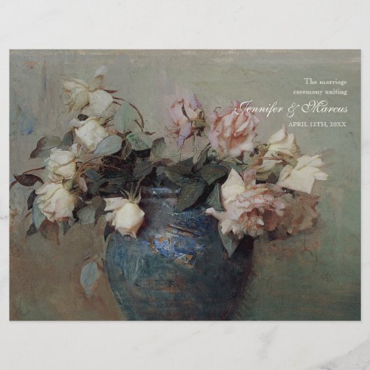 Impressionist Cream Pink Roses - Hochzeitsprogramm (Vorderseite)