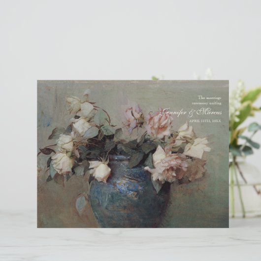 Impressionist Cream Pink Roses - Hochzeitsprogramm (Stehend Vorderseite)