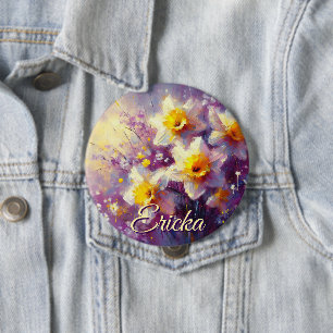 Impressionist Daffodil Floral Lila Personalisiert Button