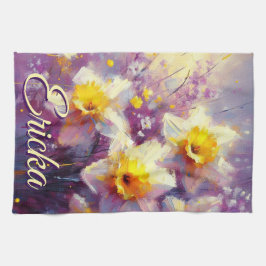 Impressionist Daffodil Floral Lila Personalisiert Geschirrtuch