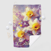 Impressionist Daffodil Floral Lila Personalisiert Golfhandtuch (Insitu)