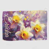 Impressionist Daffodil Floral Lila Personalisiert Golfhandtuch (Horizontal)