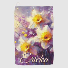 Impressionist Daffodil Floral Lila Personalisiert Golfhandtuch