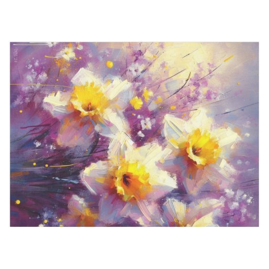 Impressionist Daffodin, Lila gelb, floral Tischdecke (Vorderseite (Horizontal))