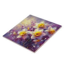 Impressionist Daffodin Lila Gelbe Kunst Fliese