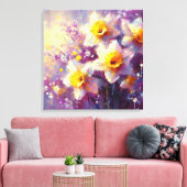 Impressionist Daffodin Lila Gelbe Kunst Leinwanddruck (Insitu (Wohnzimmer))