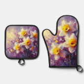 Impressionist Daffodin Lila Gelbe Kunst Ofenhandschuh & Topflappen-Set (Vorderseite)