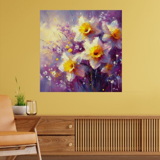 Impressionist Daffodin Lila Gelbe Kunst Poster (Wohnzimmer 2)