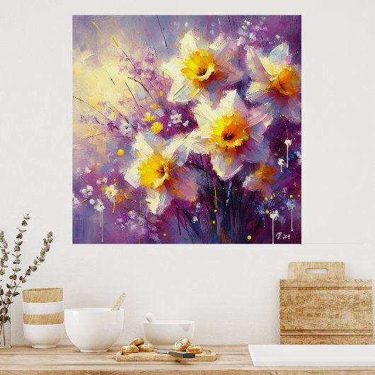 Impressionist Daffodin Lila Gelbe Kunst Poster (Küche)