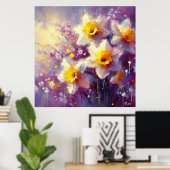 Impressionist Daffodin Lila Gelbe Kunst Poster (Heimbüro)