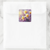 Impressionist Daffodin Lila Gelbe Kunst Quadratischer Aufkleber (Tasche)