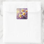 Impressionist Daffodin Lila Gelbe Kunst Quadratischer Aufkleber (Tasche)