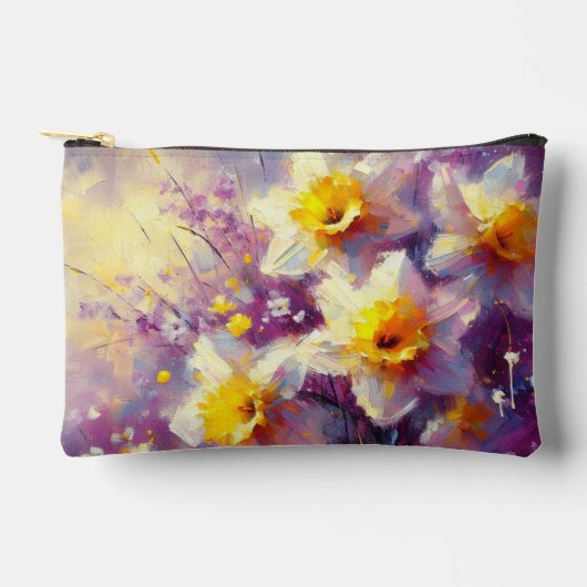 Impressionist Daffodin Lila Gelbe Kunst Zubehörtasche (Vorderseite)