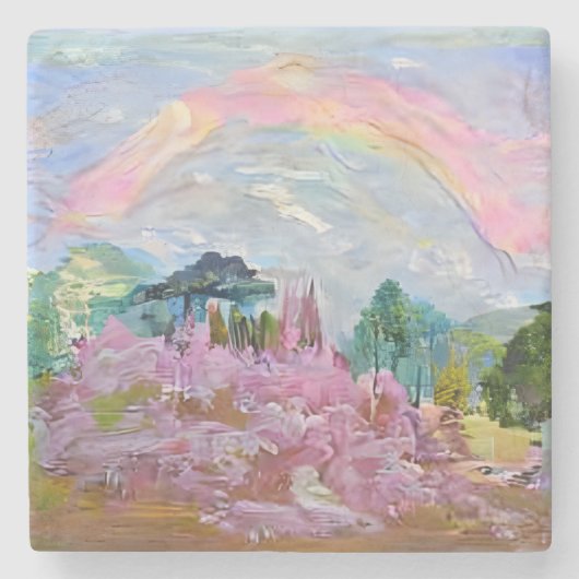 Impressionist Fantasy Landscape Wasserfarbener Reg Steinuntersetzer (Vorderseite)