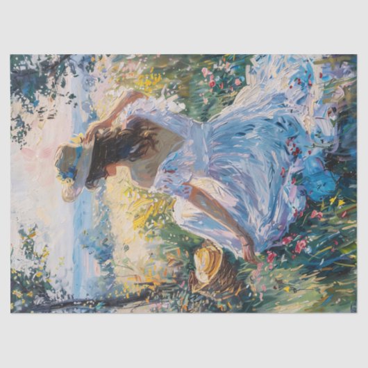 Impressionist Girl on a Picnic Vintag Decoupage Seidenpapier (Vorderseite)