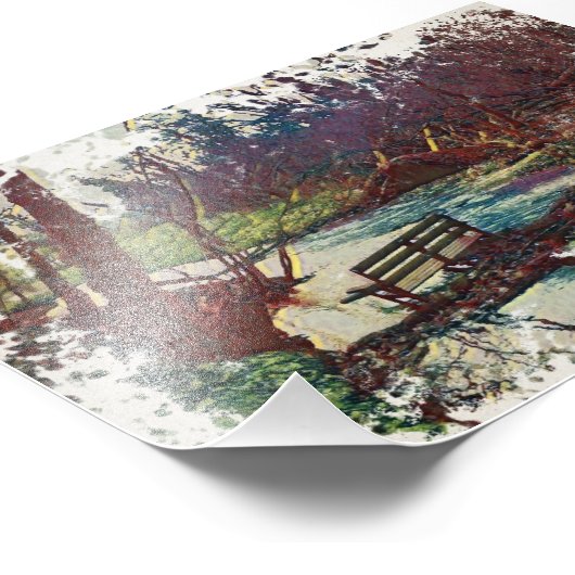 Impressionist Lakeside Bench at Willow Hall Dam Fotodruck (Ecke)