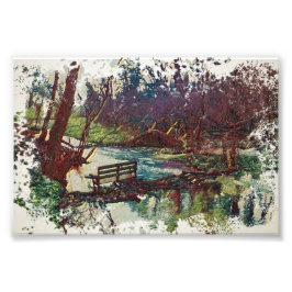 Impressionist Lakeside Bench at Willow Hall Dam Fotodruck