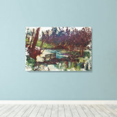 Impressionist Lakeside Bench at Willow Hall Dam Leinwanddruck (Insitu (Holzboden))