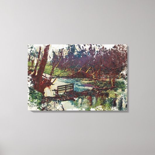 Impressionist Lakeside Bench at Willow Hall Dam Leinwanddruck (Vorderseite)