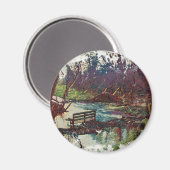 Impressionist Lakeside Bench at Willow Hall Dam Magnet (Vorderseite/Rückseite)
