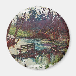 Impressionist Lakeside Bench at Willow Hall Dam Magnet