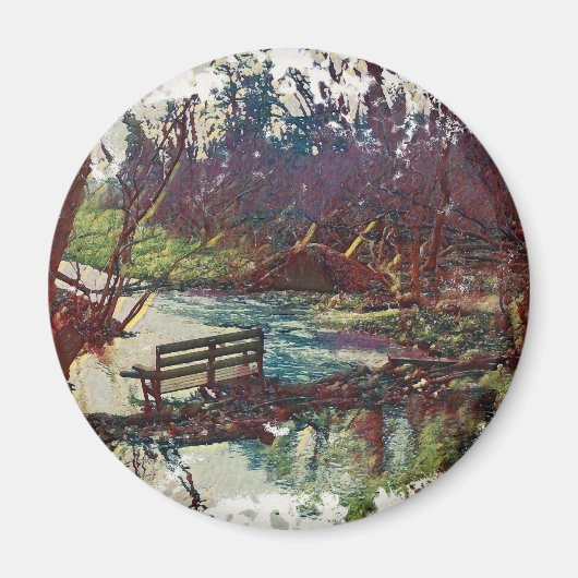 Impressionist Lakeside Bench at Willow Hall Dam Magnet (Vorne)