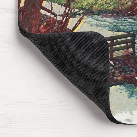 Impressionist Lakeside Bench at Willow Hall Dam Mousepad (Ecke)