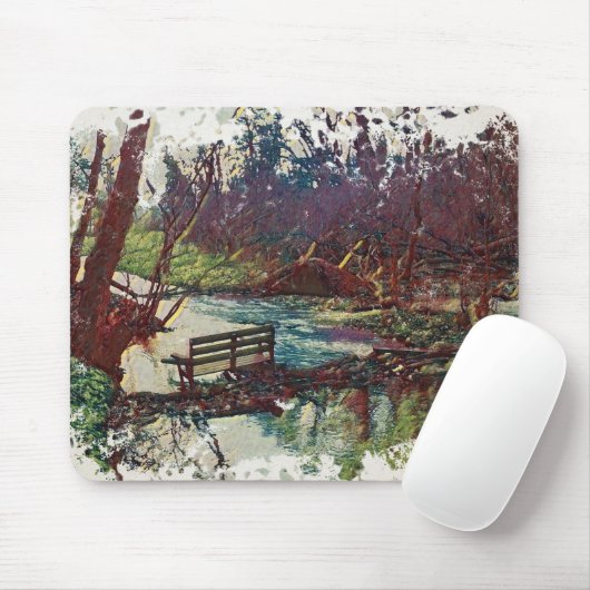 Impressionist Lakeside Bench at Willow Hall Dam Mousepad (Mit Mouse)